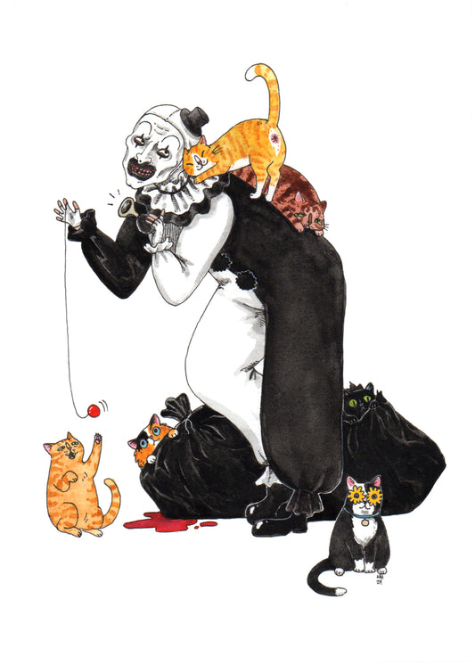 Terrifurrer - Art the Clown from Terrifier Horror Cats Print - Available in 5x7"& 8x10"