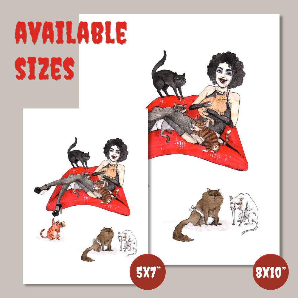 Rocky Hairball Picture Show - Rocky Horror Frank N Furter with Cats Print - Available in 5x7"& 8x10"
