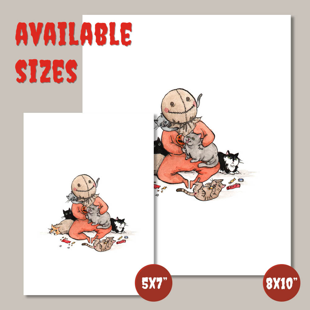 Trick FuR Treat - 5x7" Sam with Cats Halloween Horror Print - Available in 5x7" & 8x10"