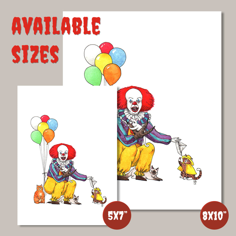Pennywhiskers - Tim Curry It Pennywise Horror Cats Print - Available in 5x7"& 8x10"