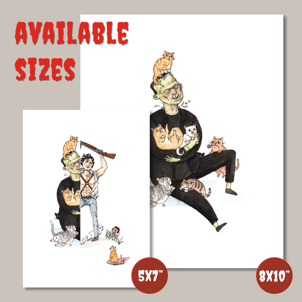 Frankhisstein - Frankenstein Monster with Cats Print - Available in 5x7"& 8x10"