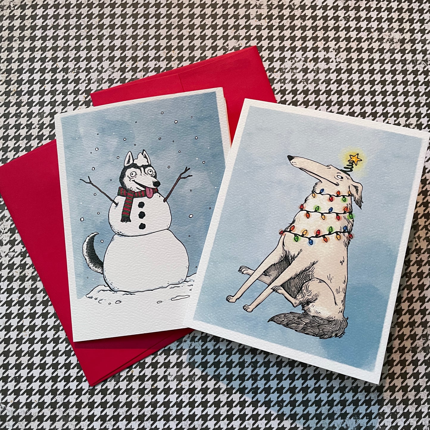 Snow Dog Husky Holiday Christmas card