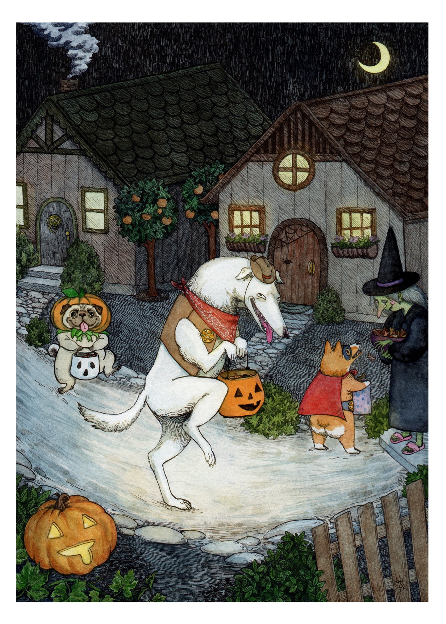 The Good Boy Club - 5x7" Dog Trick or Treat halloween art print