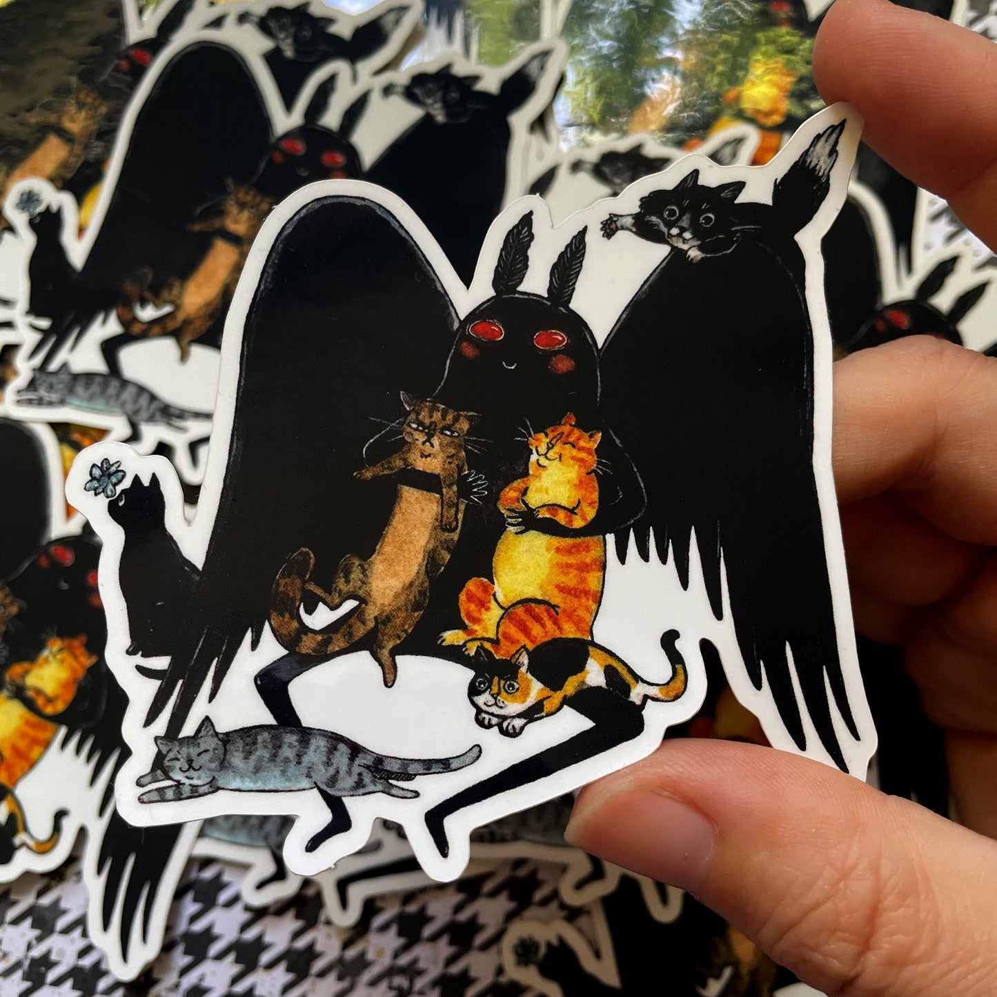 Meowthman 3" Mothman Cryptid Horror Cats Vinyl Sticker