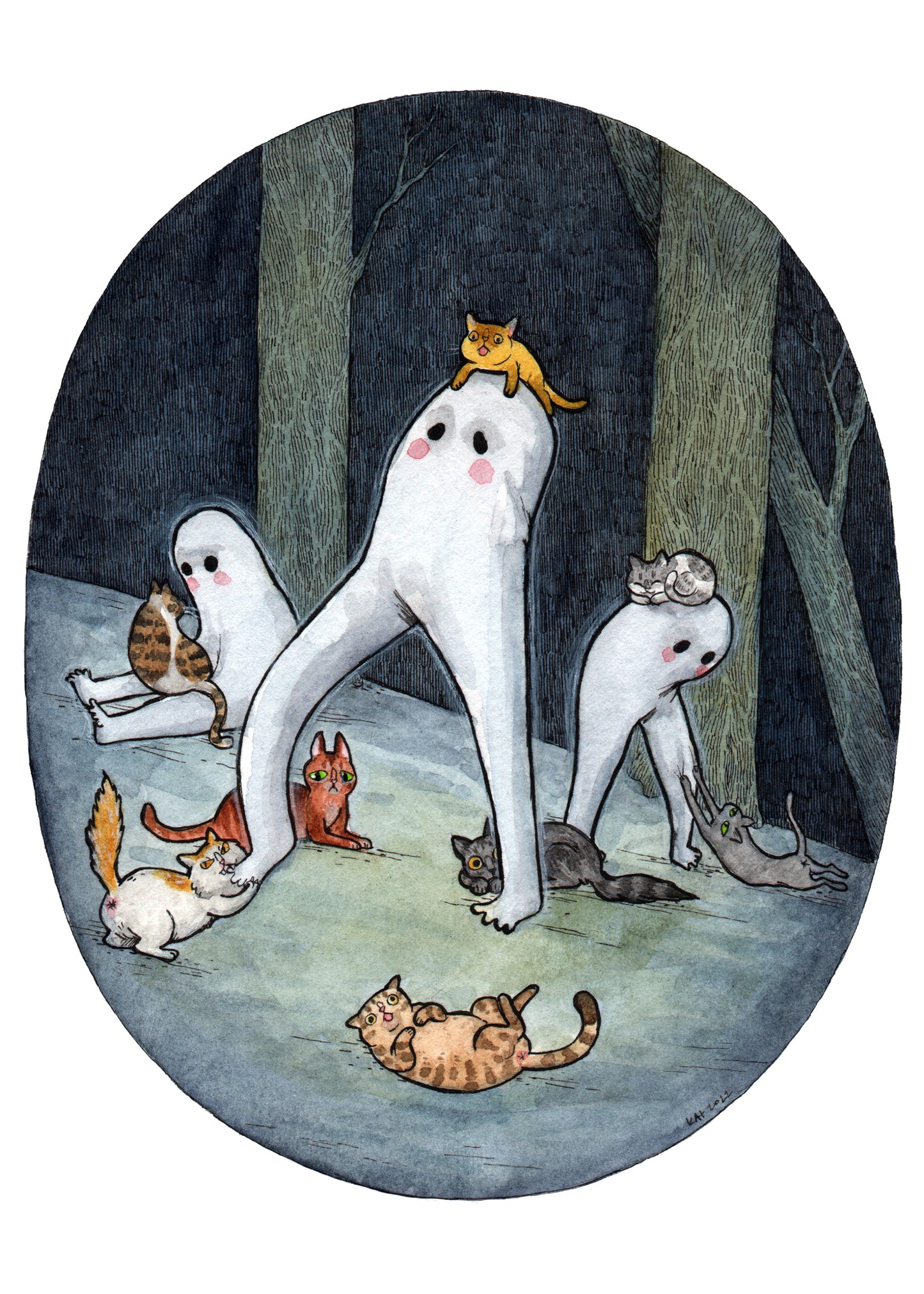 Fresno Nightkittens - Fresno Nightcrawlers with Cats - Cryptids Horror Cats Print