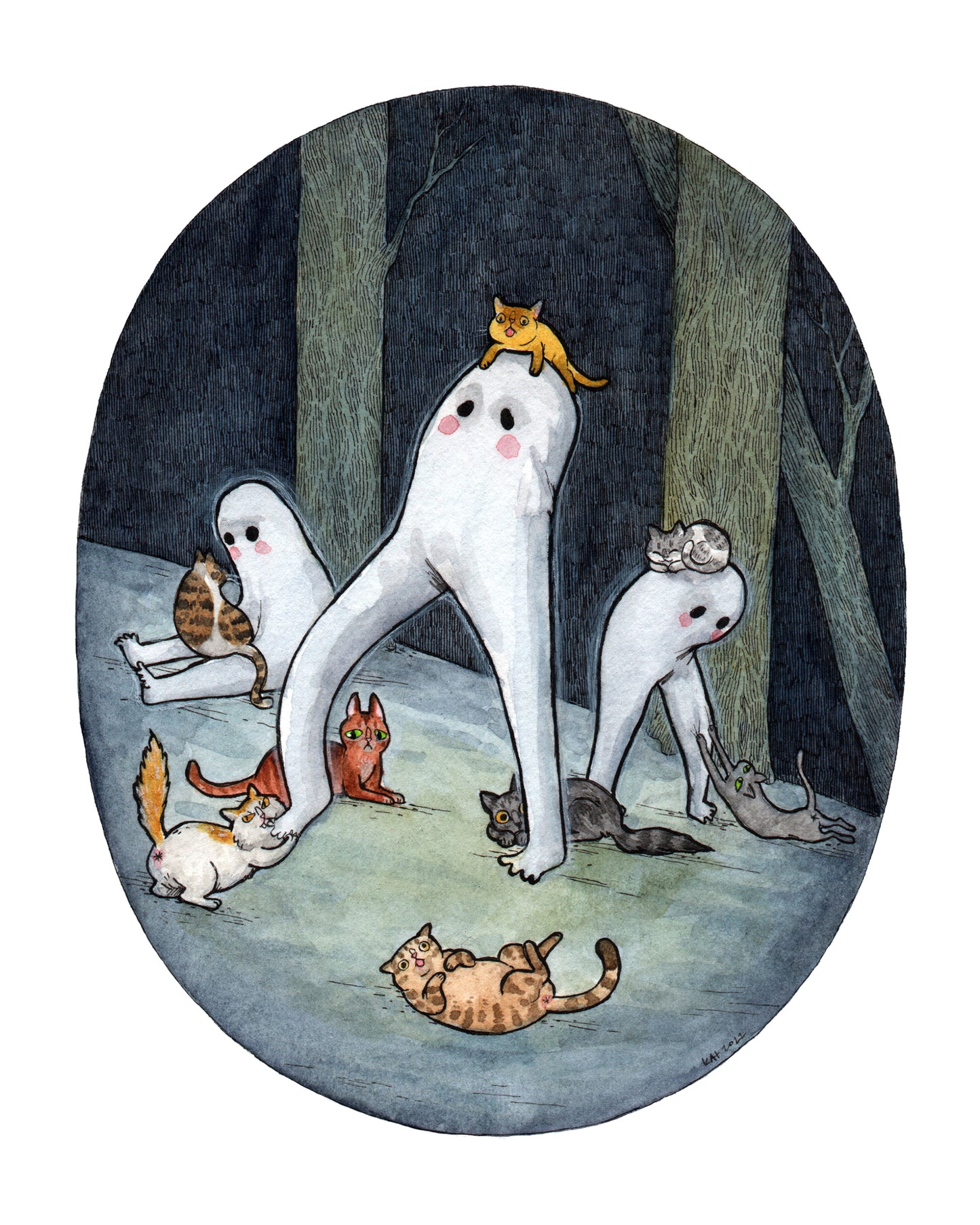 Fresno Nightkittens - Fresno Nightcrawlers with Cats - Cryptids Horror Cats Print