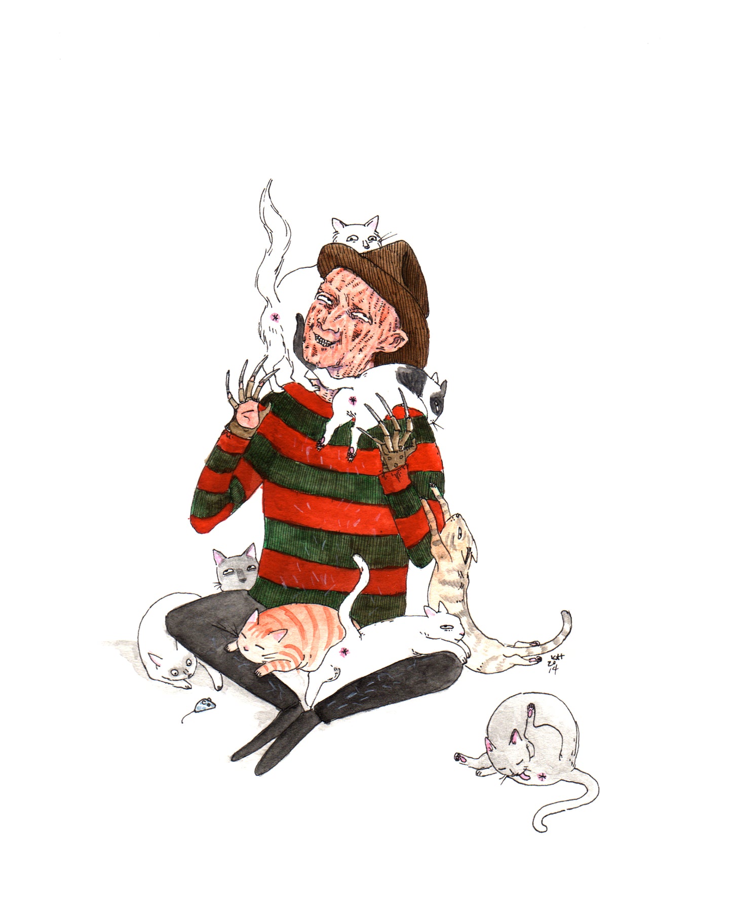 Dreams and Fur - Freddy Kreuger with Cats Print - - Available in 5x7", 8x10", & 11x14"