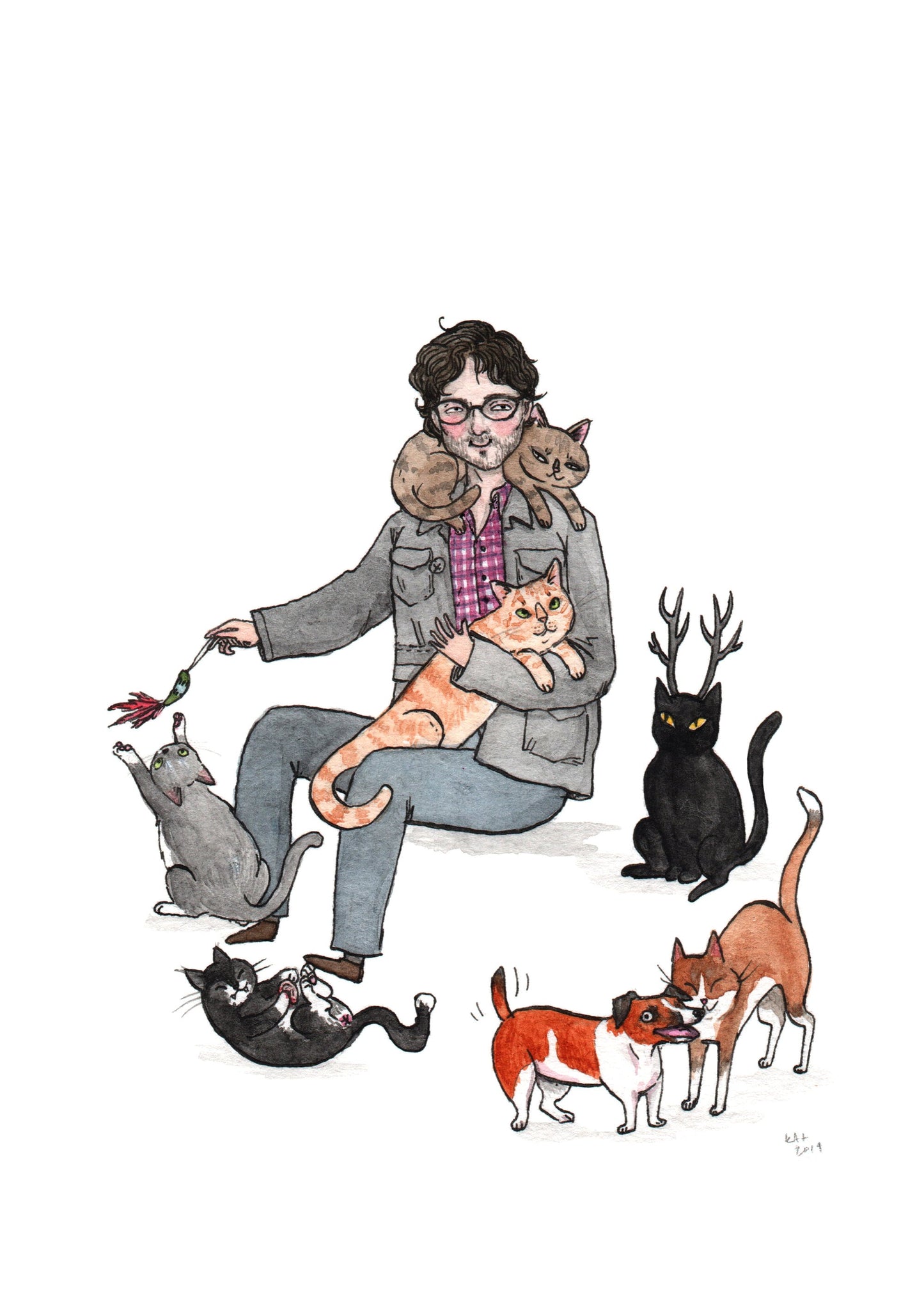 Will Graham with cats - 5x7" Hannibal TV show Print - Available in 5x7" & 8x10"