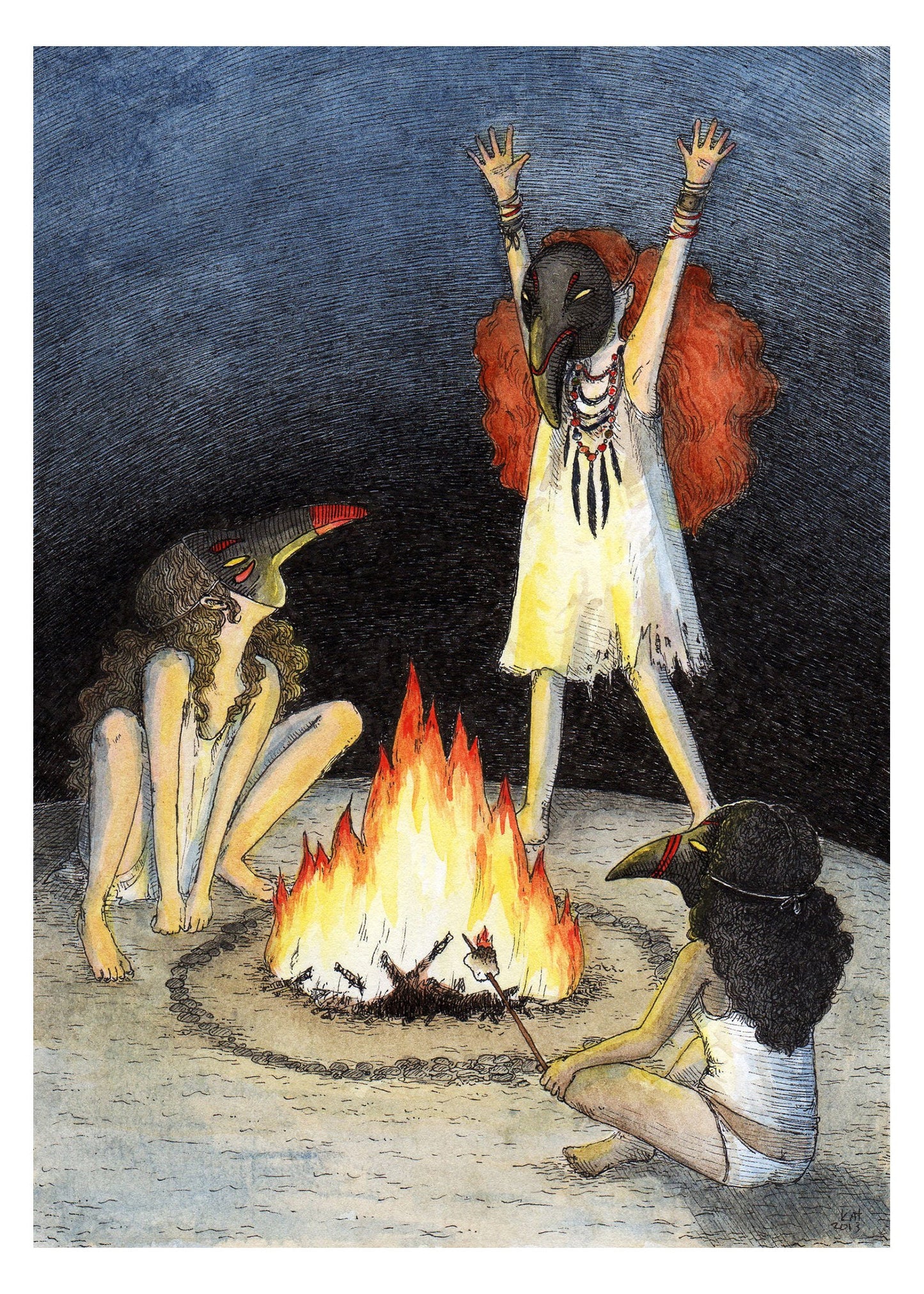Three Crow Girls Plot the Destruction of the World - 5x7" Print