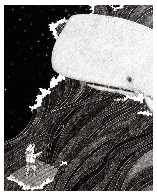 Tiny William Found his Calling in Wrangling Whales - 8x10" Print