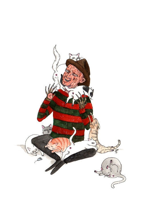 Dreams and Fur - Freddy Kreuger with Cats Print - - Available in 5x7", 8x10", & 11x14"