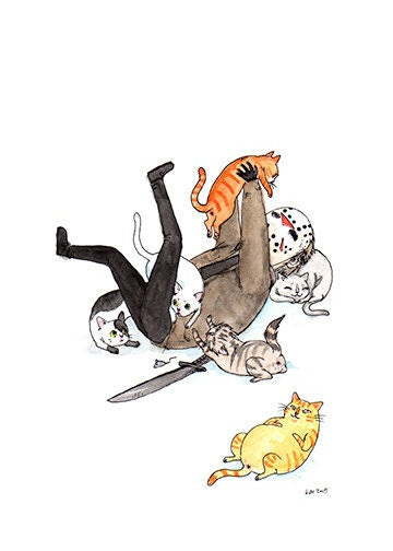 Friday the Purrteenth - Jason with Cats Print - Available in 5x7", 8x10", & 11x14"