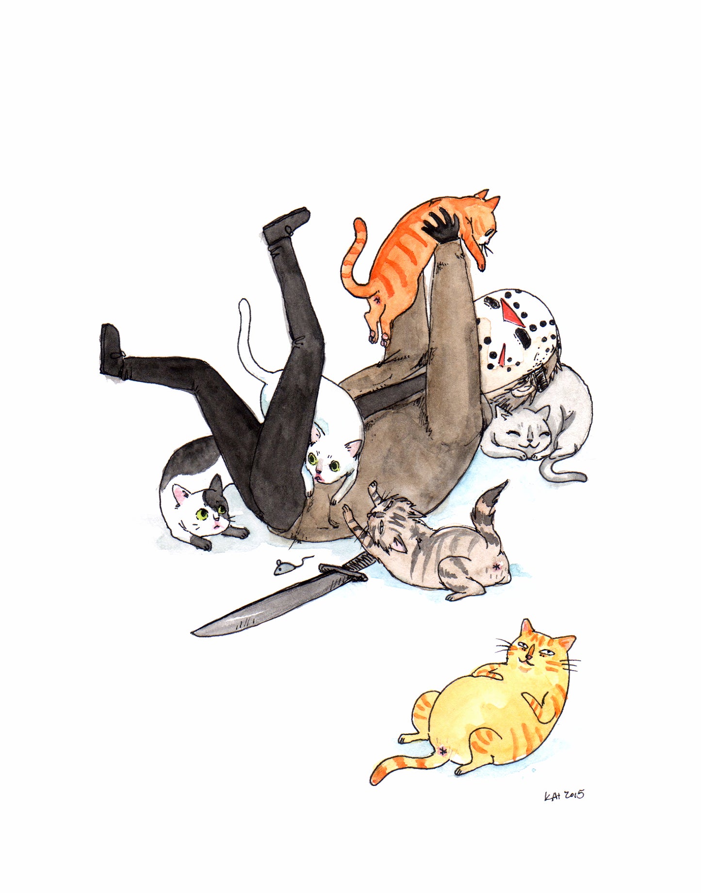 Friday the Purrteenth - Jason with Cats Print - Available in 5x7", 8x10", & 11x14"