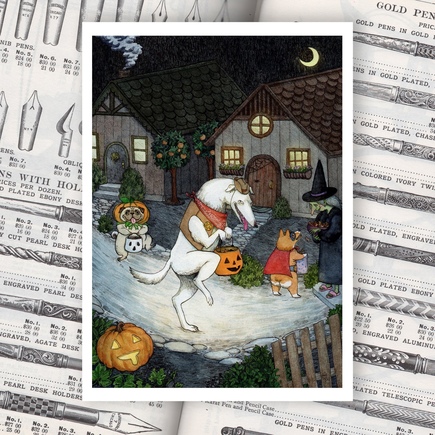 The Good Boy Club - 5x7" Dog Trick or Treat halloween art print