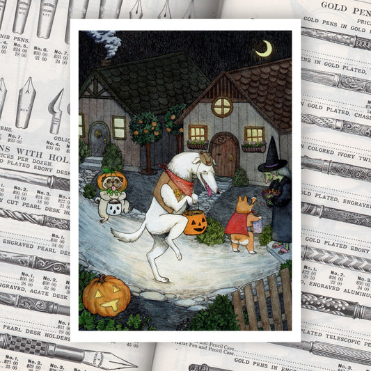 The Good Boy Club - 8x10" Dog Trick or Treat halloween art print