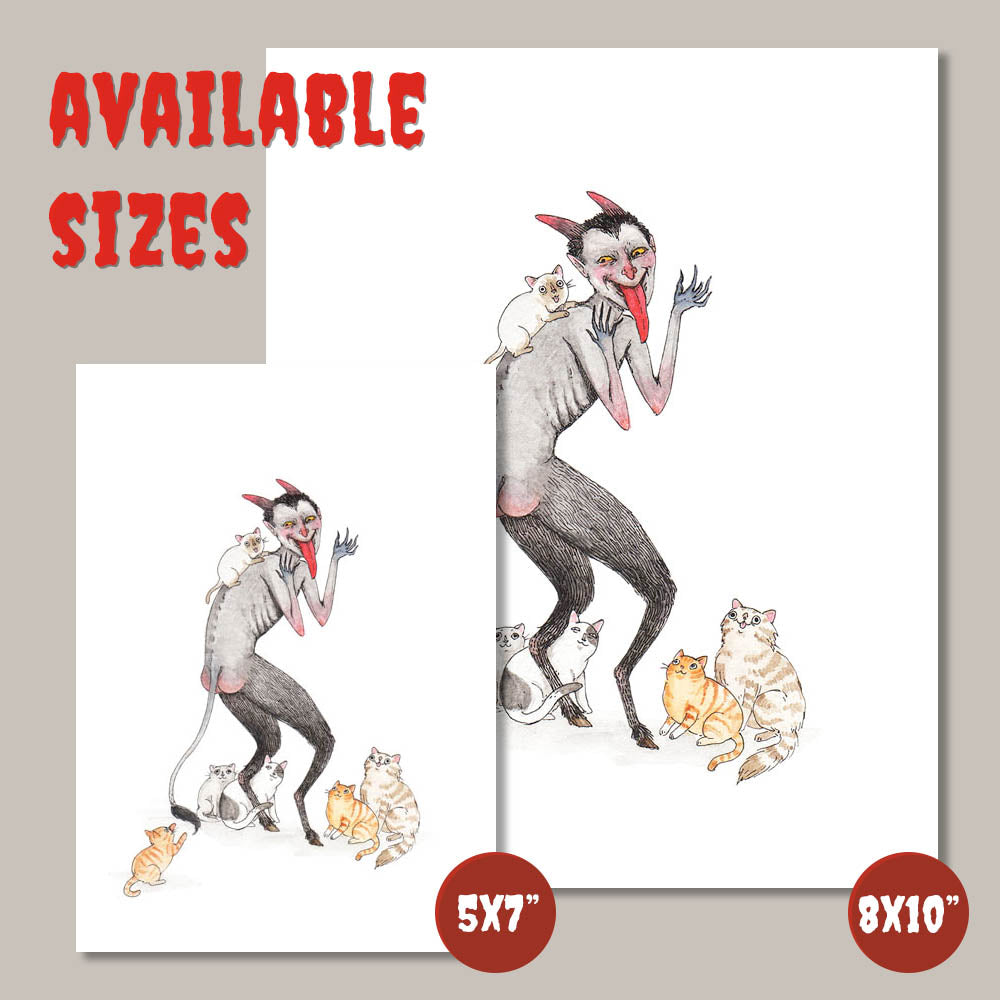 Krampussy - Krampus with Cats Print- Available in 5x7"& 8x10"