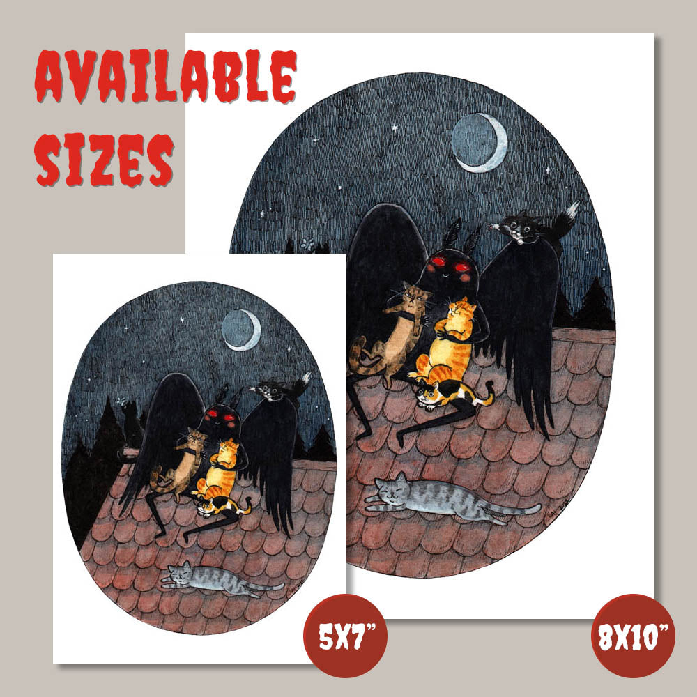 Meowthman - Mothman with Cats - Cryptids Horror Cats Print