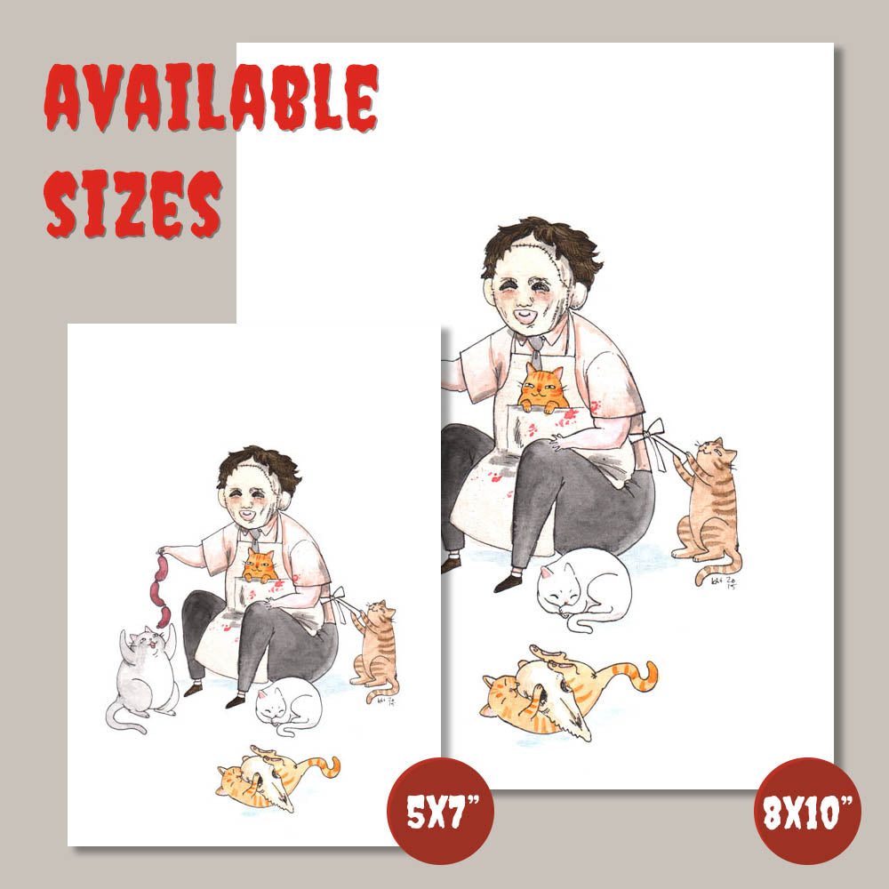 Texas Chainsaw Meowssacre - Leatherface with Cats Print - Available in 5x7"& 8x10"