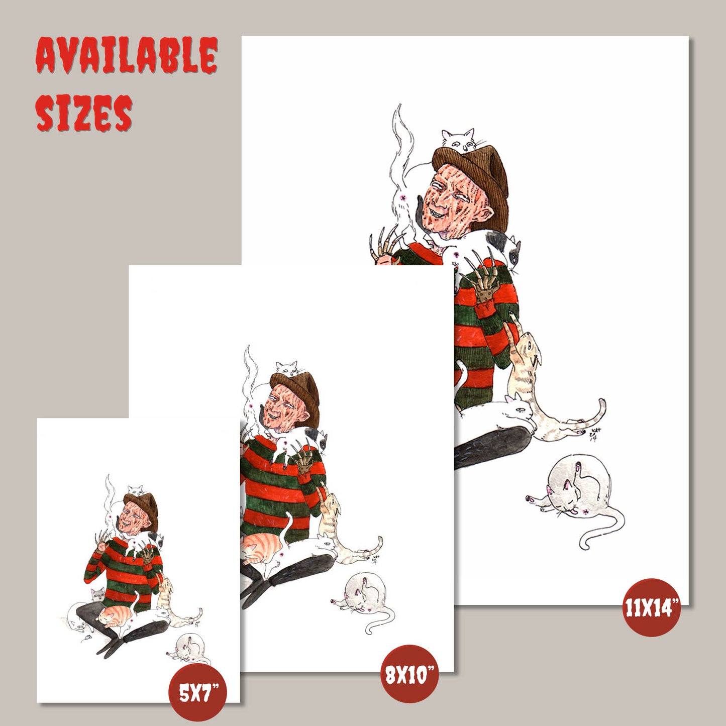 Dreams and Fur - Freddy Kreuger with Cats Print - - Available in 5x7", 8x10", & 11x14"
