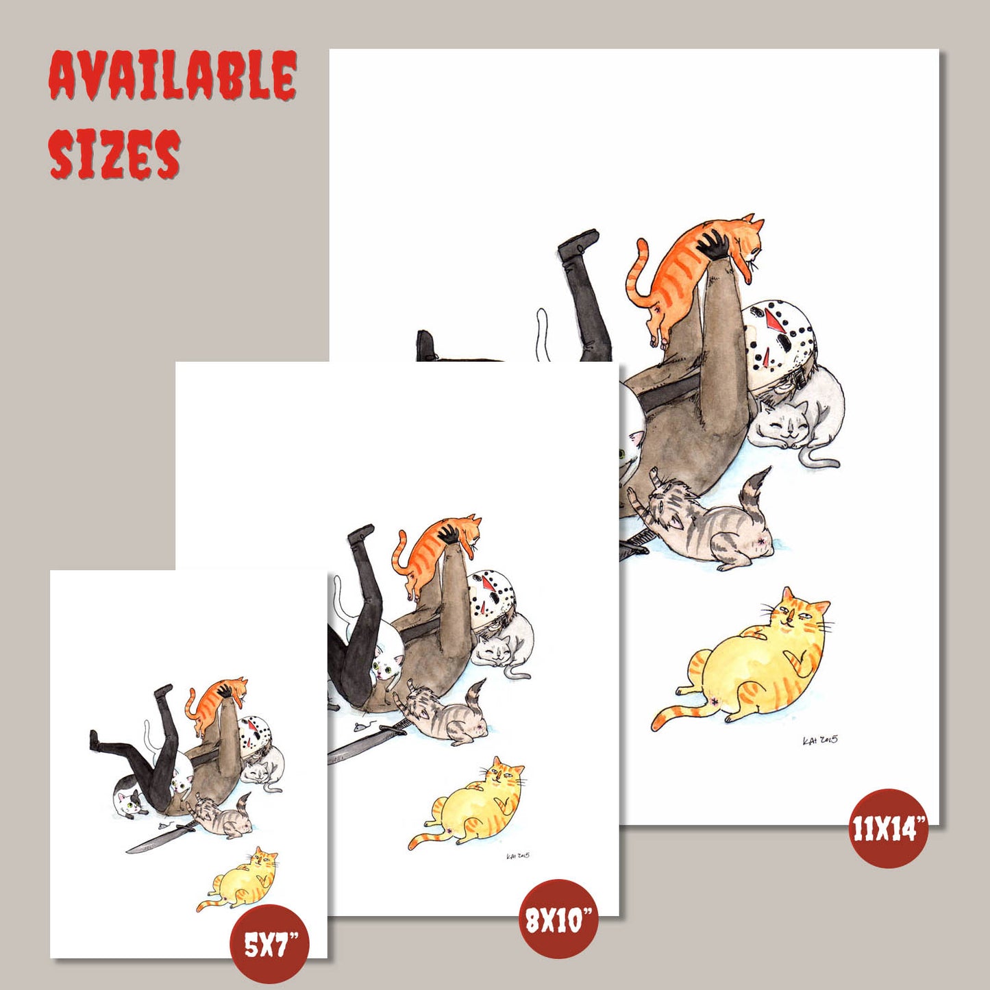 Friday the Purrteenth - Jason with Cats Print - Available in 5x7", 8x10", & 11x14"