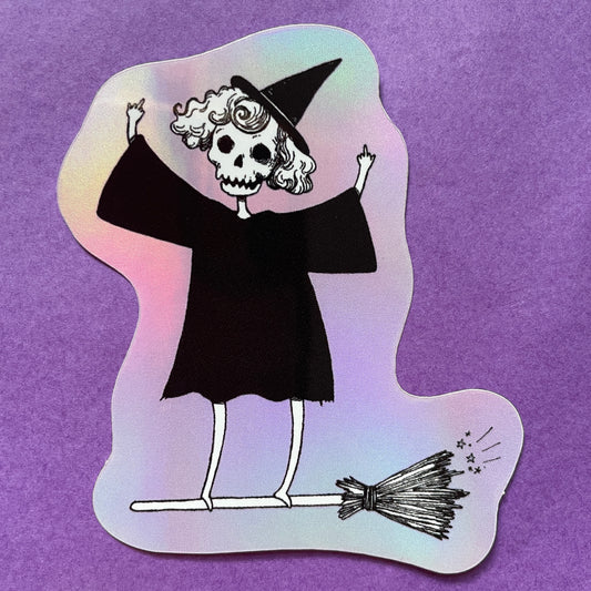 Bad Witch 3" Holographic Vinyl Skeleton Sticker