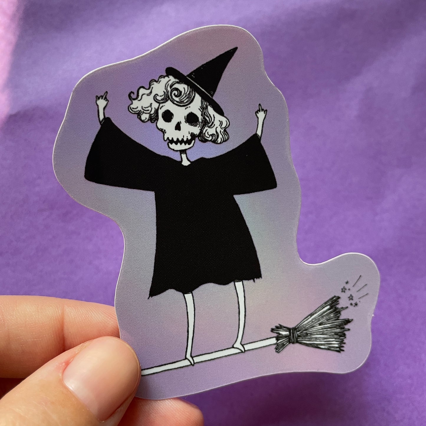 Bad Witch 3" Holographic Vinyl Skeleton Sticker