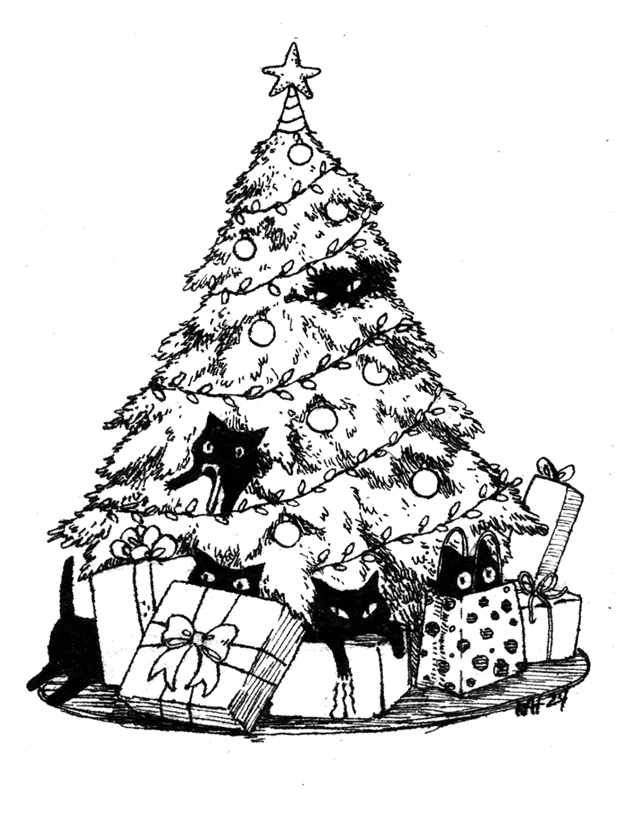 Christmas Chaos Black Cat Holiday Christmas card