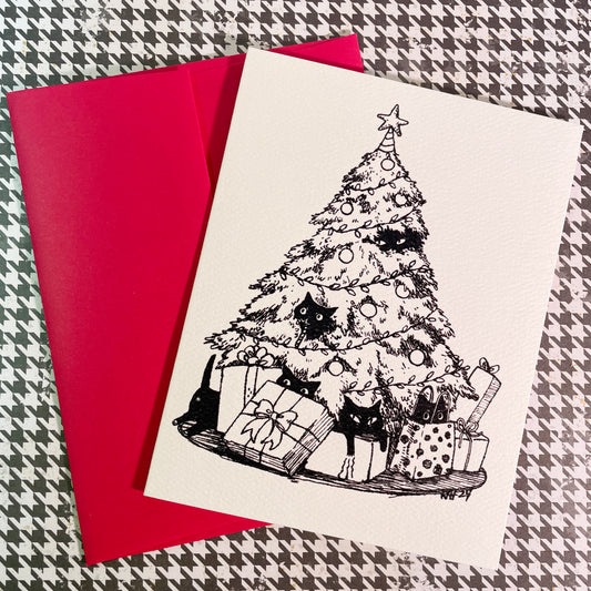 Christmas Chaos Black Cat Holiday Christmas card