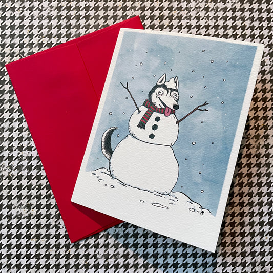 Snow Dog Husky Holiday Christmas card