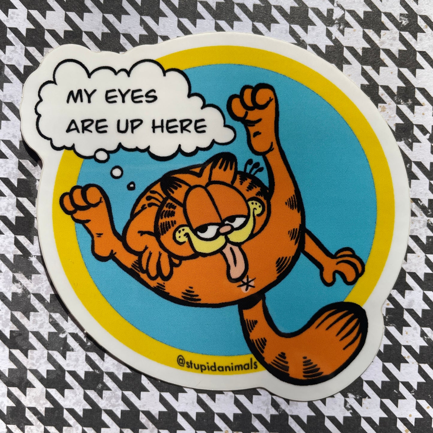My Eyes are Up Here 3" Garf Orange Cat Parody Vinyl Sticker