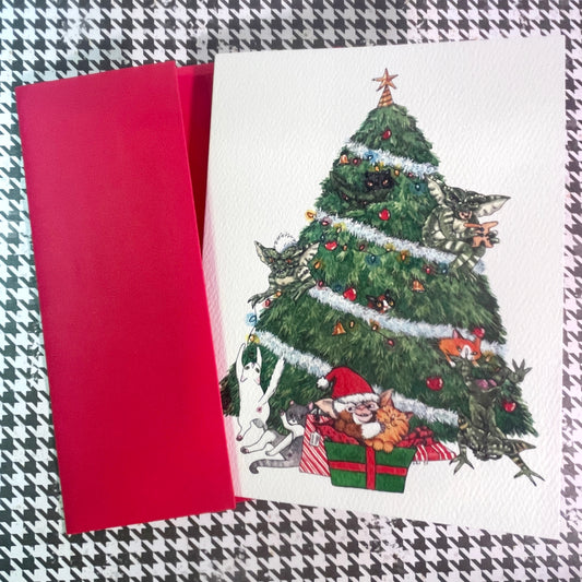 Grremlins with Cats Holiday Christmas card