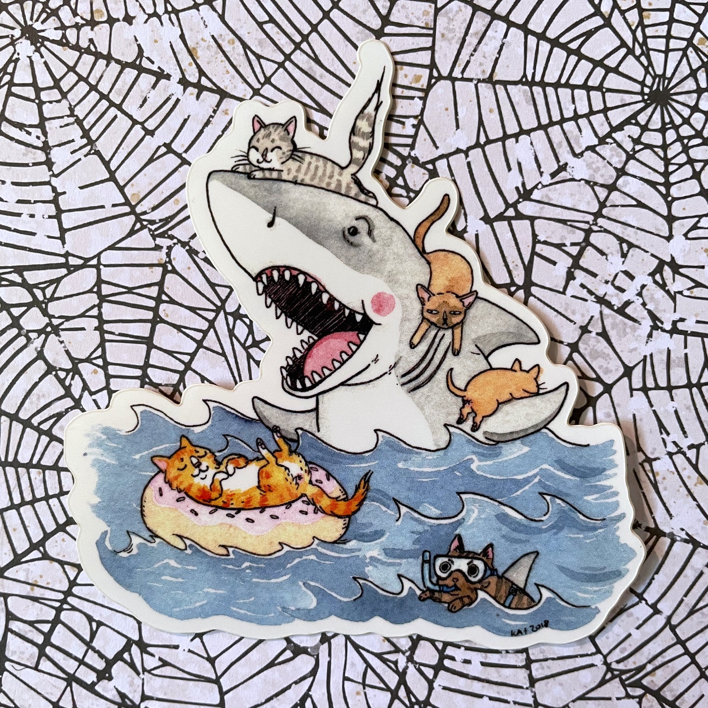 Paws 3" Jaws Shark Horror Cats Vinyl Sticker