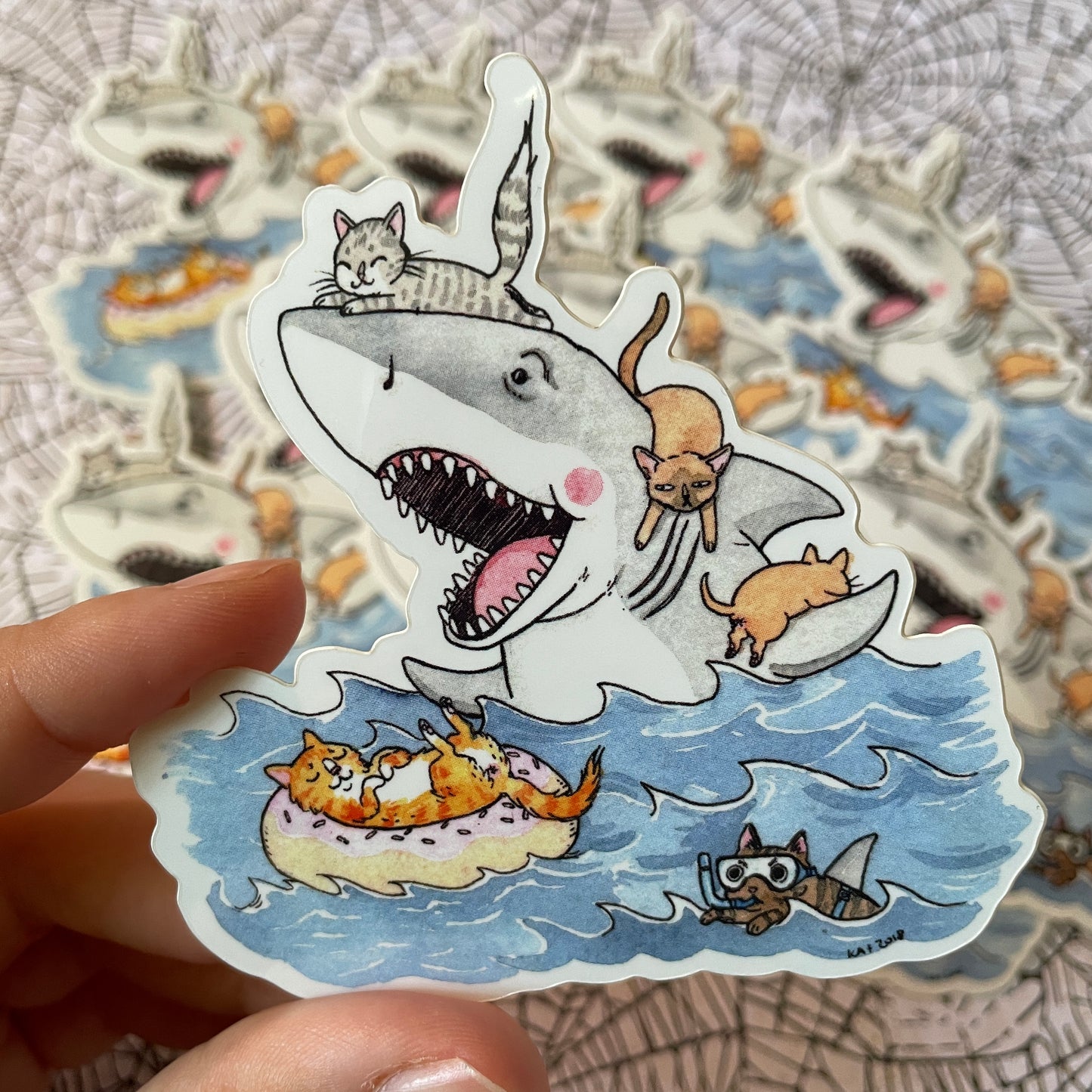 Paws 3" Jaws Shark Horror Cats Vinyl Sticker