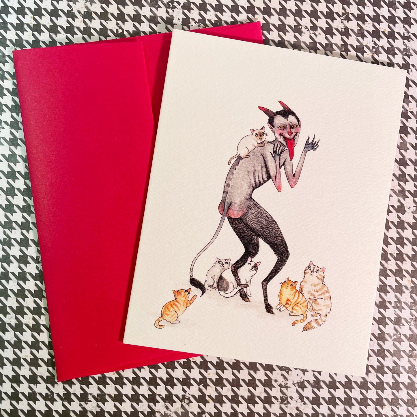 Krampus with Kitties Holiday Christmas card