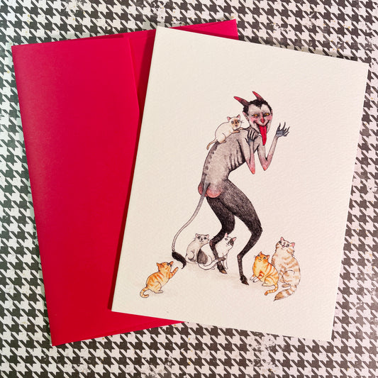 Krampus with Kitties Holiday Christmas card