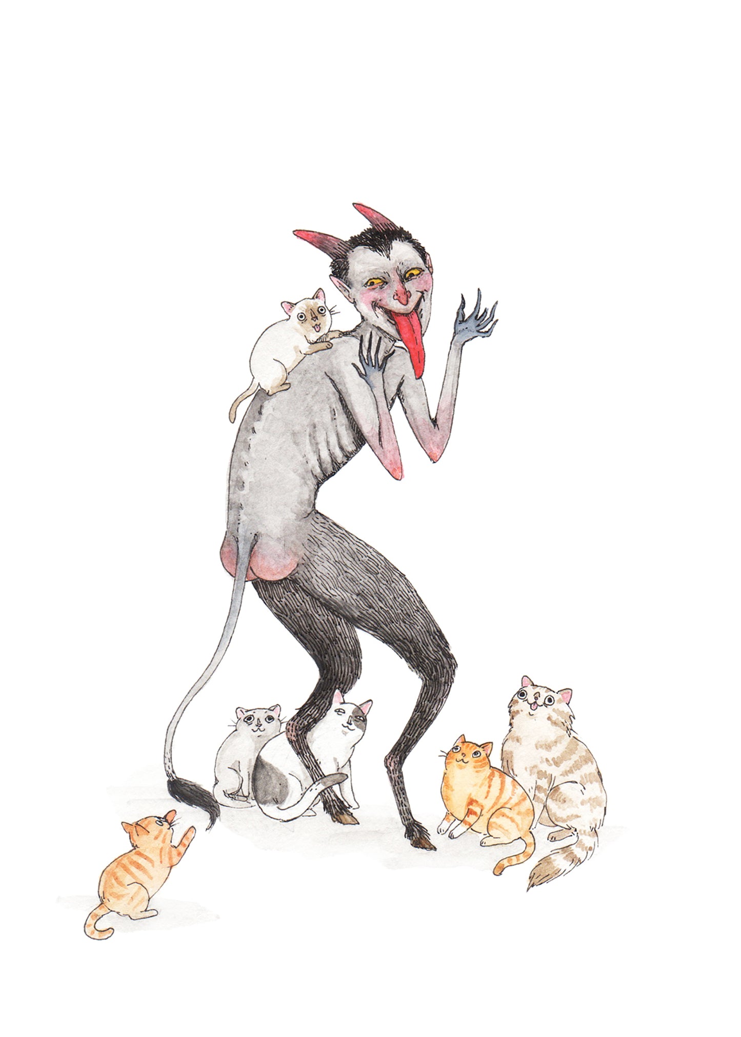 Krampus with Kitties Holiday Christmas card