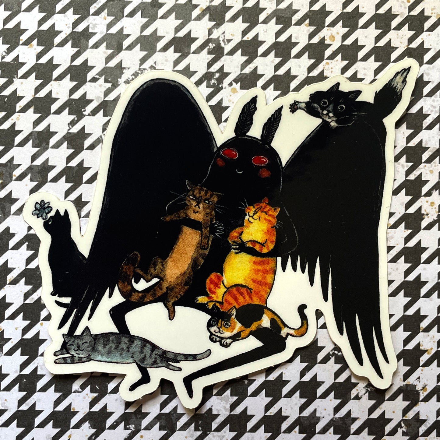 Meowthman 3" Mothman Cryptid Horror Cats Vinyl Sticker