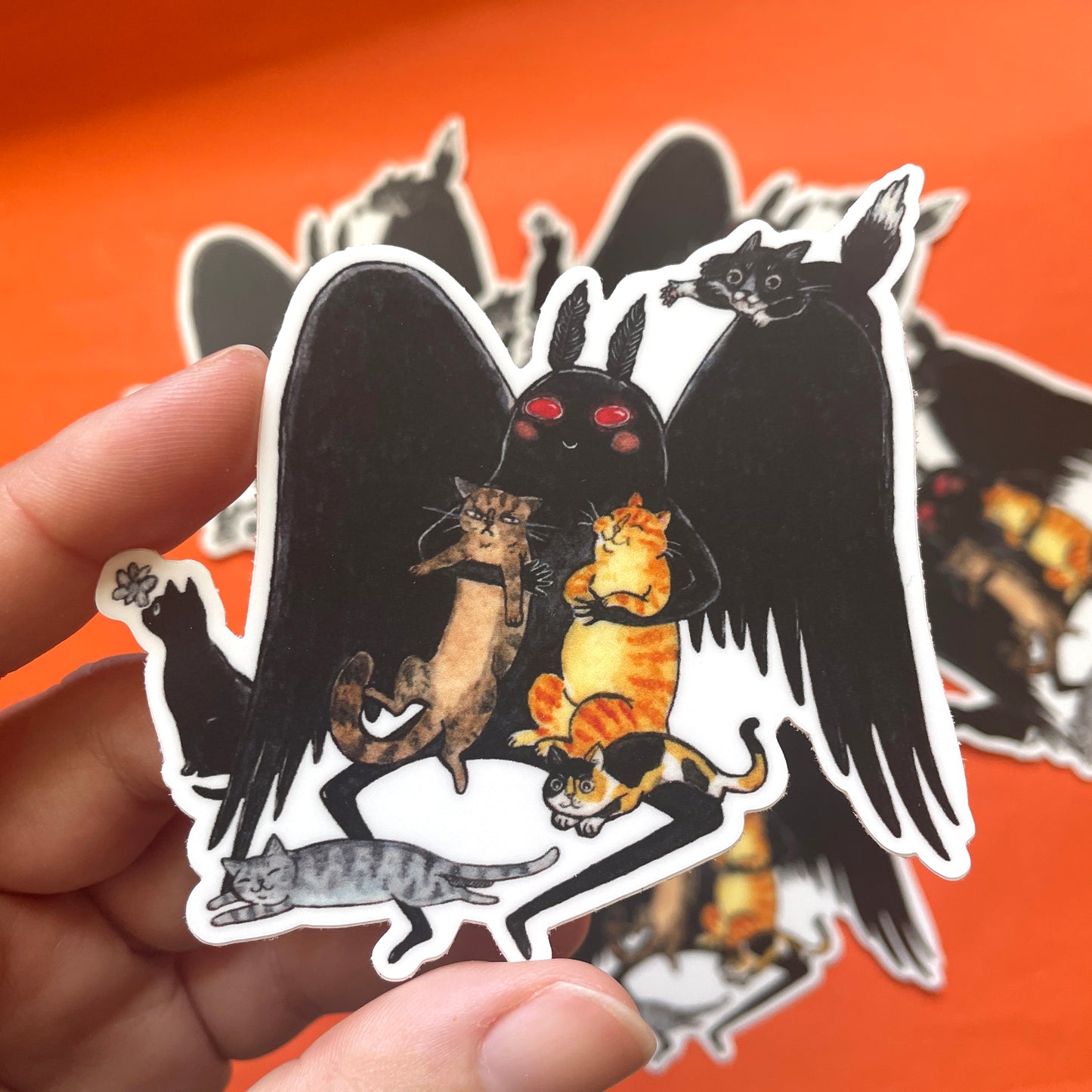 Meowthman 3" Mothman Cryptid Horror Cats Vinyl Sticker