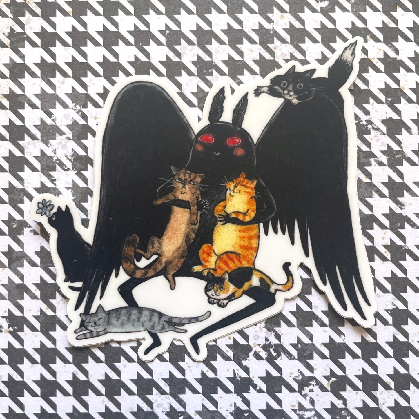 Meowthman 3" Mothman Cryptid Horror Cats Vinyl Sticker