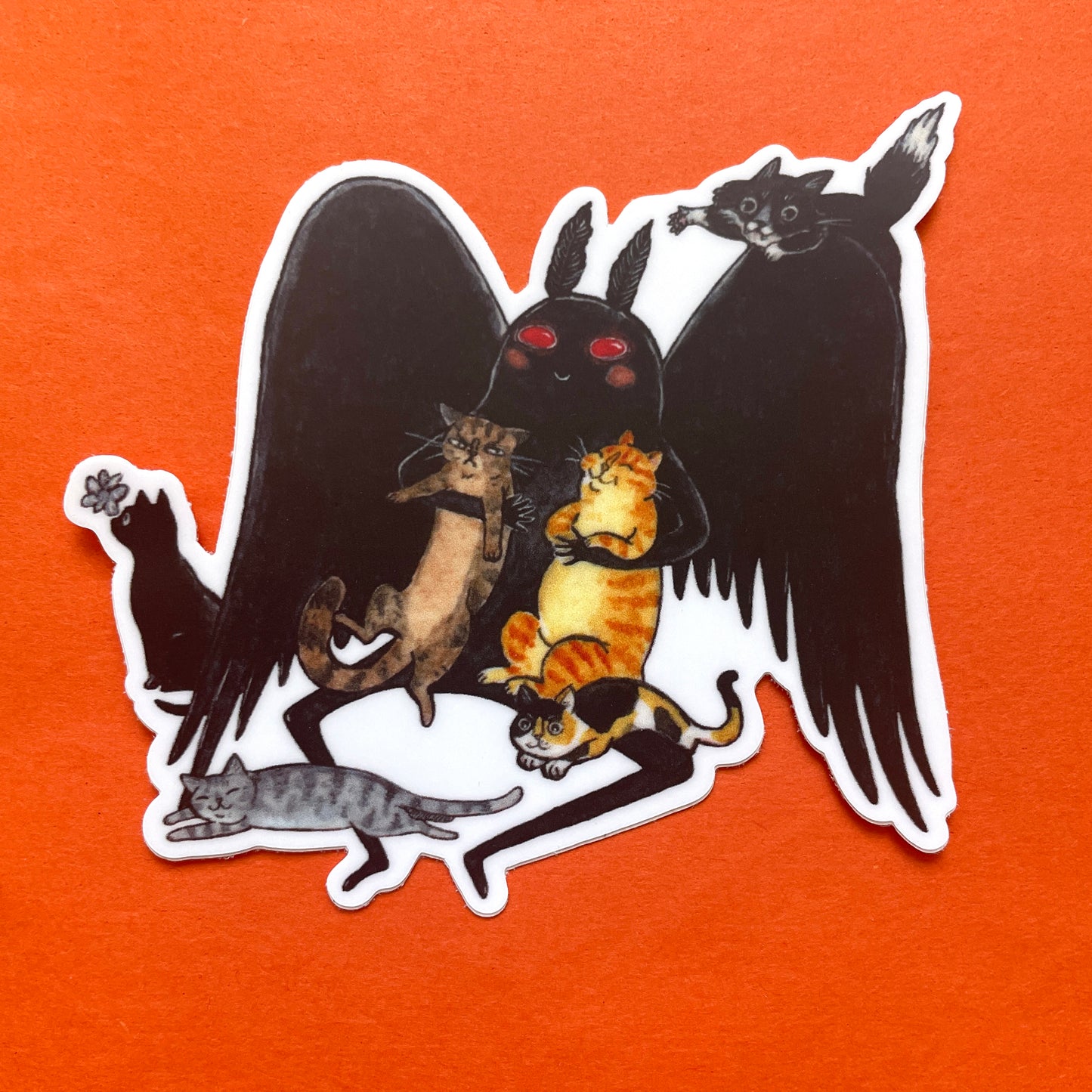 Meowthman 3" Mothman Cryptid Horror Cats Vinyl Sticker