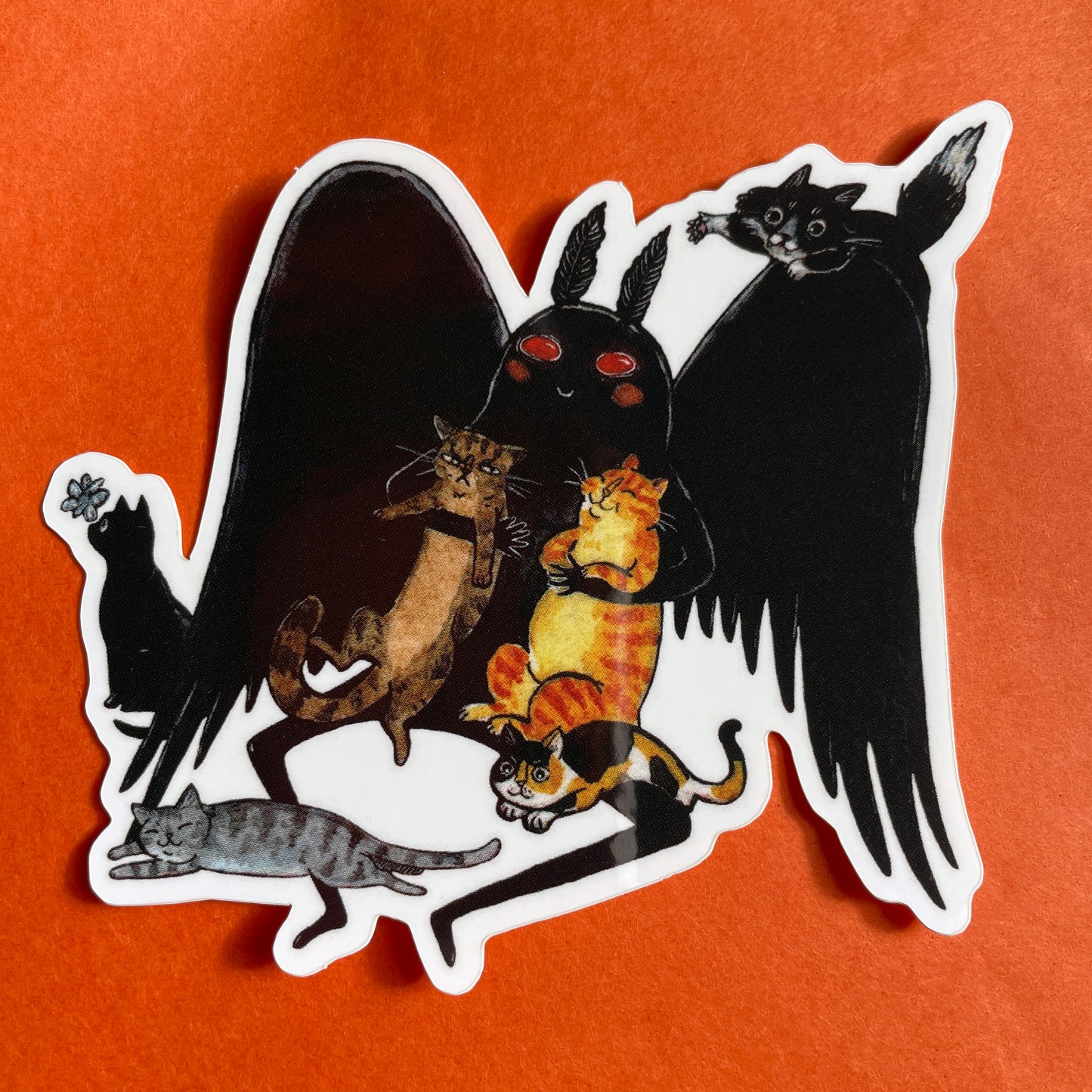 Meowthman 3" Mothman Cryptid Horror Cats Vinyl Sticker