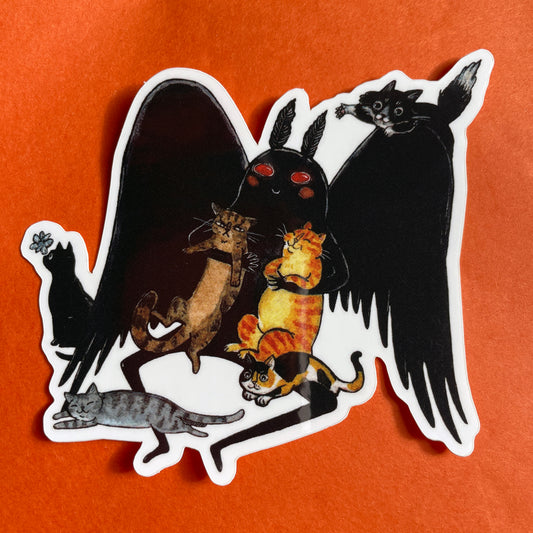 Meowthman 3" Mothman Cryptid Horror Cats Vinyl Sticker