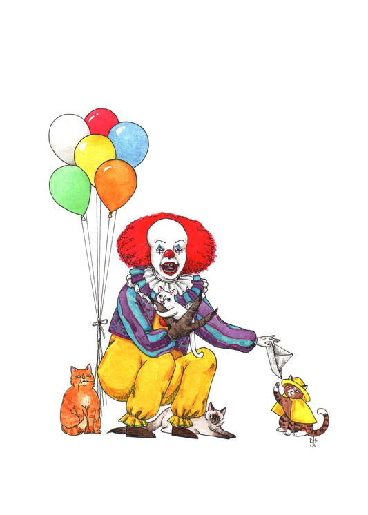 Pennywhiskers - Tim Curry It Pennywise Horror Cats Print - Available in 5x7"& 8x10"
