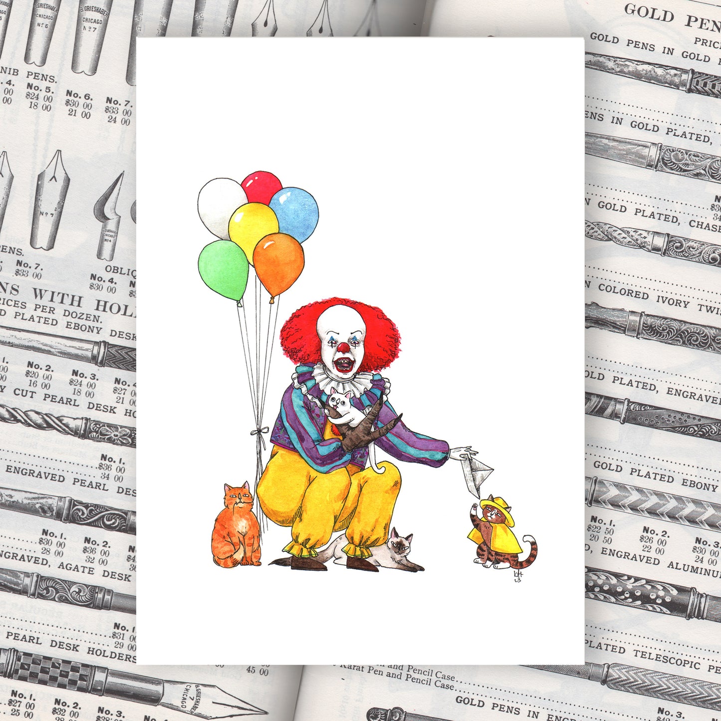 Pennywhiskers - Tim Curry It Pennywise Horror Cats Print - Available in 5x7"& 8x10"