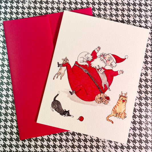 Santa with Kitties Holiday Christmas card