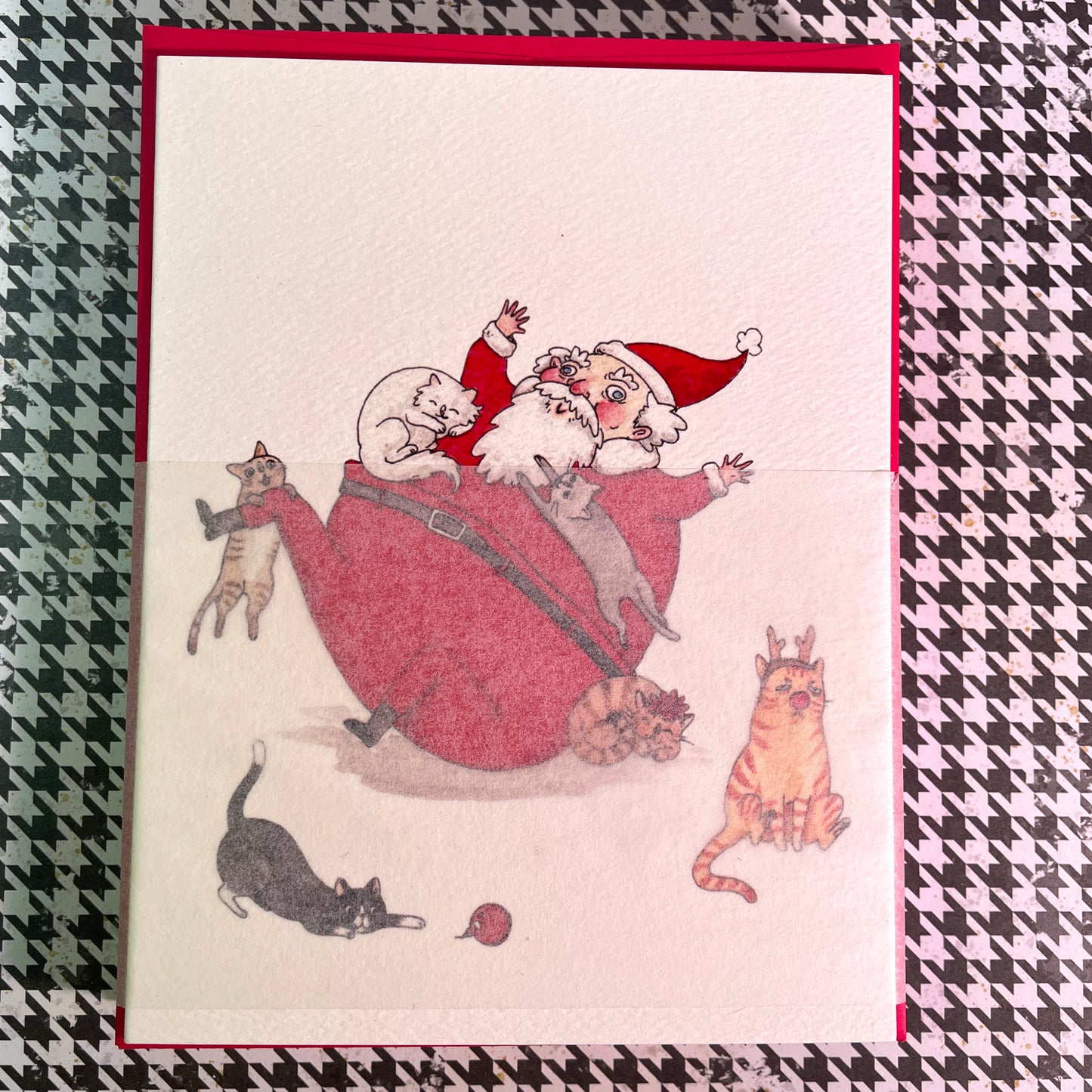 Santa with Kitties Holiday Christmas card