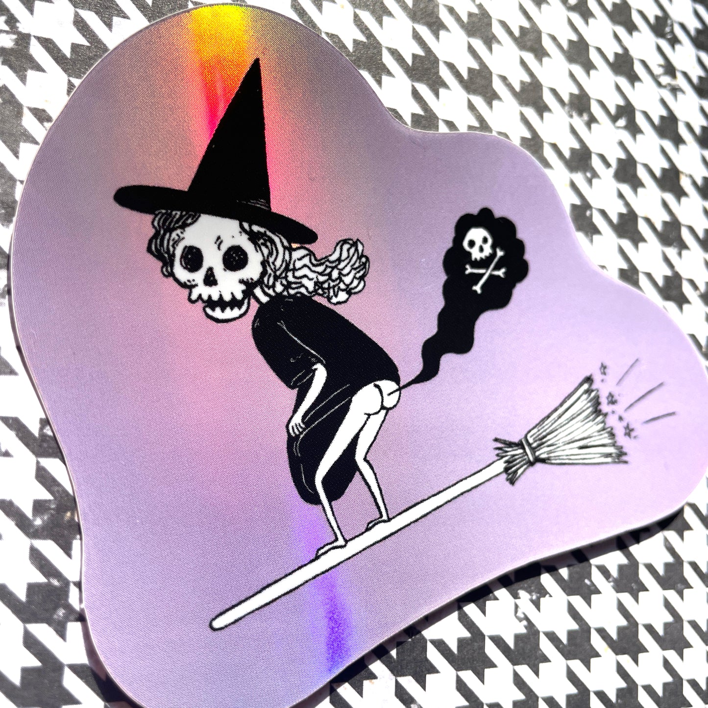 Silent But Deadly 3" Holographic Vinyl Farting Witch Skeleton Sticker