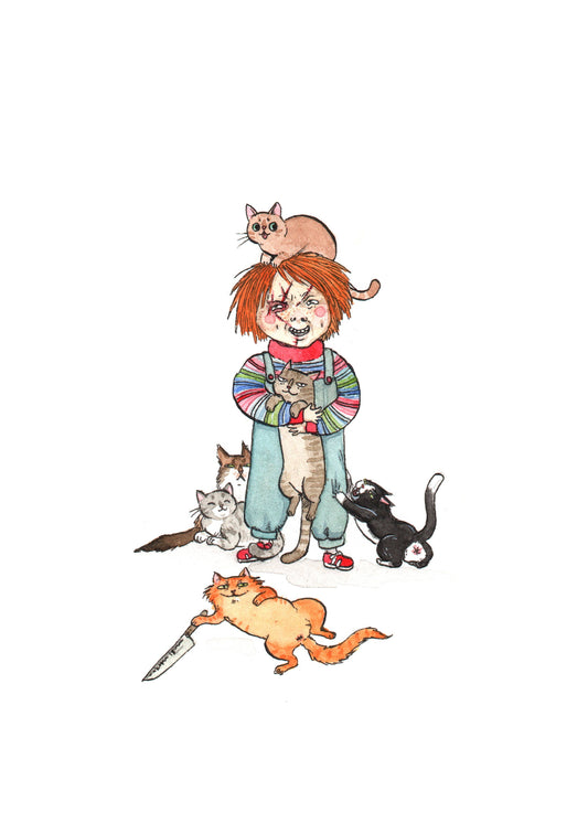 Child's Play with Cats - Chucky with Cats Print - Available in 5x7"& 8x10"