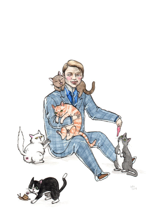 TV Hannibal with cats - Hannibal Lecter Print - Available in 5x7" & 8x10"