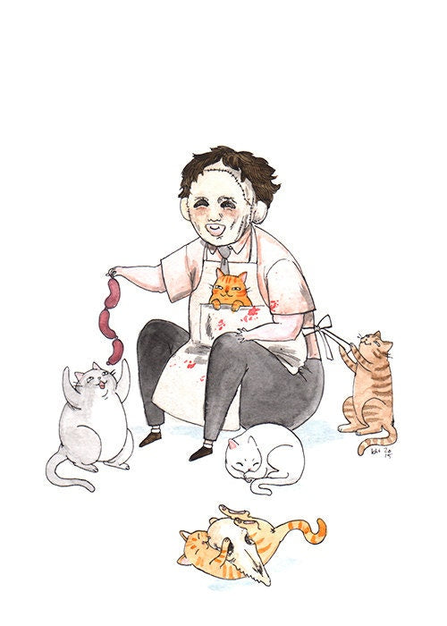 Texas Chainsaw Meowssacre - Leatherface with Cats Print - Available in 5x7"& 8x10"